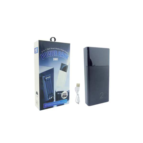 4 Batería de Emergencia 20.000 mAh | Linterna + 3 Cables USB